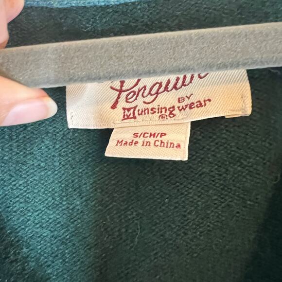 Penguin men’s Lambswool Cardigan Sz Small Green Blue Trim Eclectic Grandpa - Picture 3 of 5